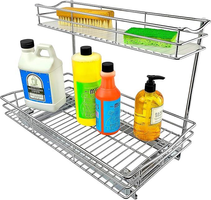 LYNK PROFESSIONAL® Pull Out Under Sink Kitchen Cabinet Organizer - 11.5 in. x 18 inch deep Drawer - Sliding Shelf Organizer for Cabinets and Undersink Storage Shelves - Lifetime Ltd. Warranty – Chrome - ModernBath