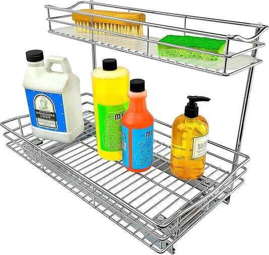 LYNK PROFESSIONAL® Pull Out Under Sink Kitchen Cabinet Organizer - 11.5 in. x 18 inch deep Drawer - Sliding Shelf Organizer for Cabinets and Undersink Storage Shelves - Lifetime Ltd. Warranty – Chrome - ModernBath