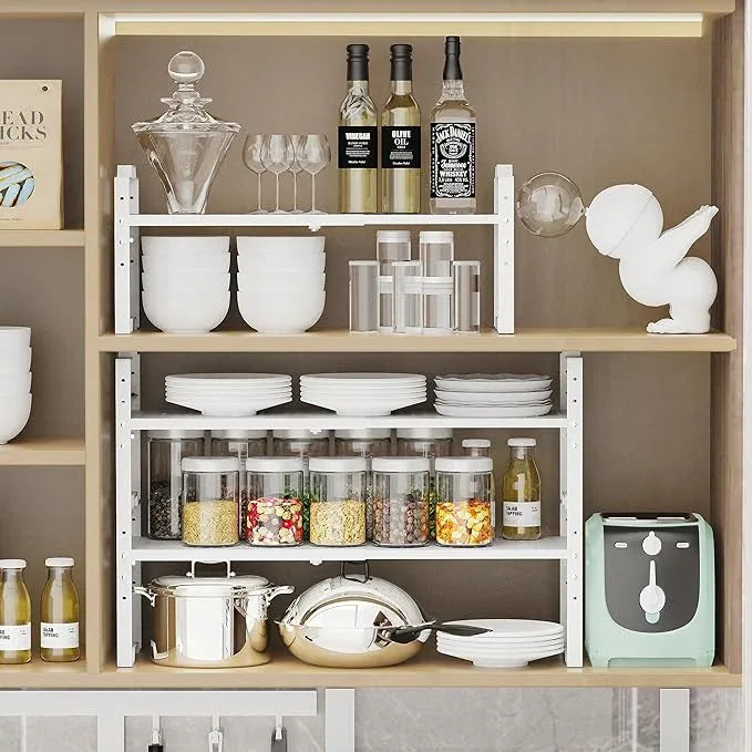 Jojocross Expandable Shelf for Cabinet Organizer Adjustable Stackable Spice Rack at Kitchen and Bathroom More,2 Packs/White, Medium - ModernBath