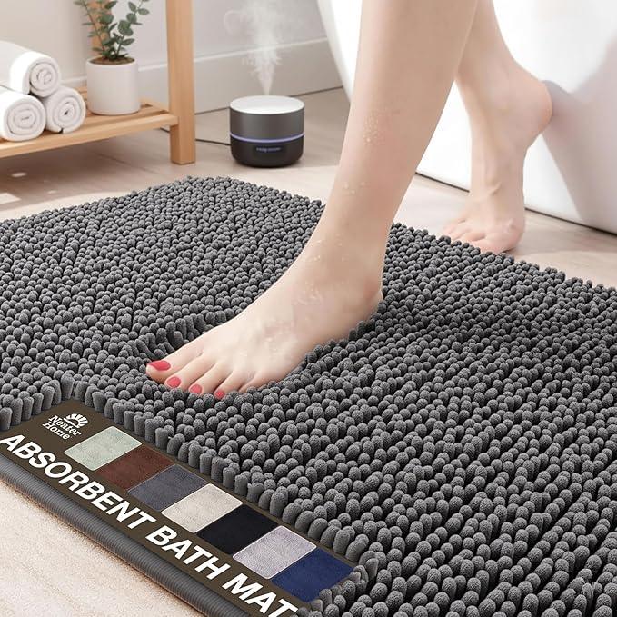 Neater Home Plush Bathroom Rugs 24x17 Thick Chenille Quick Dry Microfiber Absorbent Bath Mat, Soft Bath Rugs, Machine Washable Bathroom Floor Mat for Tub Shower Sink, Home Decor Accessories, Charcoal - ModernBath