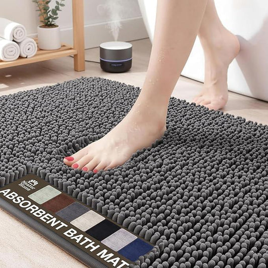 Neater Home Plush Bathroom Rugs 36x24 Thick Chenille Quick Dry Microfiber Absorbent Bath Mat, Soft Bath Rugs, Machine Washable Bathroom Floor Mat for Tub Shower Sink, Home Decor Accessories, Charcoal - ModernBath