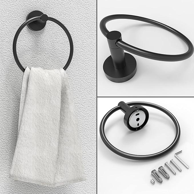 Matte Black Toilet Paper Holder & Towel Ring SUS304 Stainless Steel 2pc Bathroom Hardware Set with Double Post Pivoting Toilet Paper Roll Holder Wall Mount & Bathroom Towel Holder Set - ModernBath