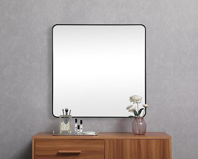 ARS Concepts Aura, Soft Corner Metal Square Mirror 42X42 Inch in, Modern, Black - ModernBath