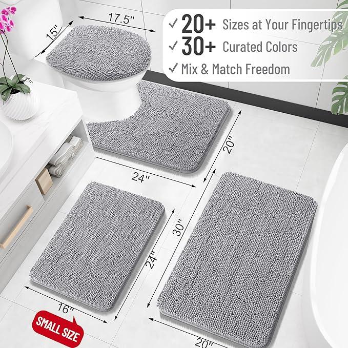 OLANLY Bathroom Rugs 70x46, Extra Soft Absorbent Chenille Bath Rugs, Rubber Backing Quick Dry, Machine Washable Bath Mats for Bathroom Floor, Tub and Shower, Home Decor Accessories, Grey - ModernBath