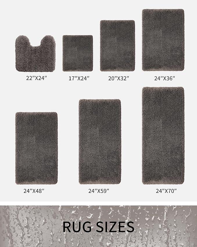 Ruggnovea Toilet Rugs U-Shaped Mat 24x22, Contour Bathroom Mat - Ultra Soft & Absorbent Microfiber, Quick-Dry, Machine Washable with High Density Foam Latex Non Slip Backing, Dark Grey - ModernBath