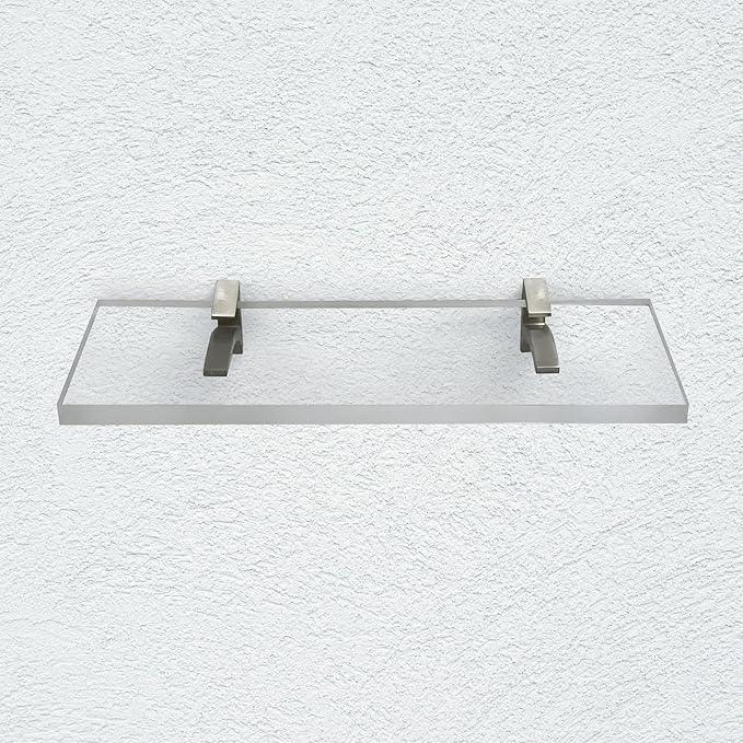 Clear Acrylic Shelves for Wall Storage, 6" W X 30" L, 3/4" Thick Floating Shelves for Wall, Bedroom, Living Room, Bathroom, Kitchen -‎Easy Installation with Screws and Brushed Nickel Finish Brackets - ModernBath