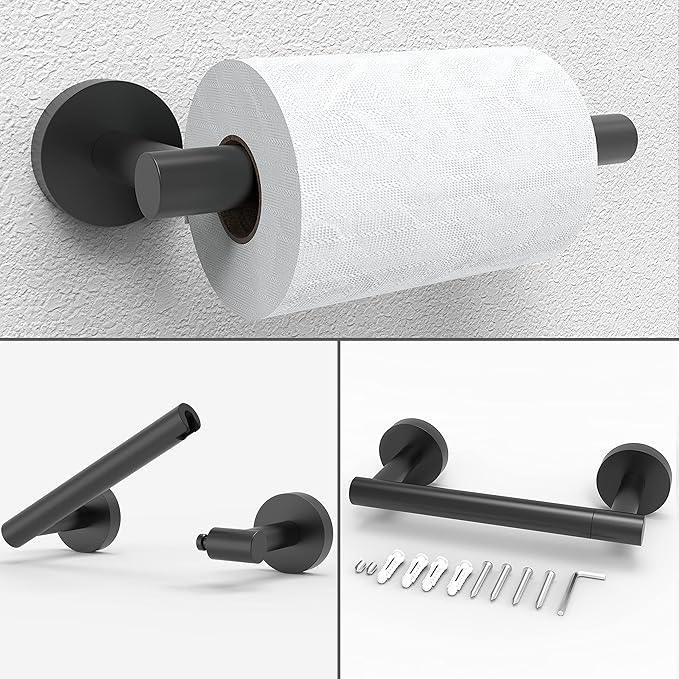 Matte Black Toilet Paper Holder & Towel Ring SUS304 Stainless Steel 2pc Bathroom Hardware Set with Double Post Pivoting Toilet Paper Roll Holder Wall Mount & Bathroom Towel Holder Set - ModernBath