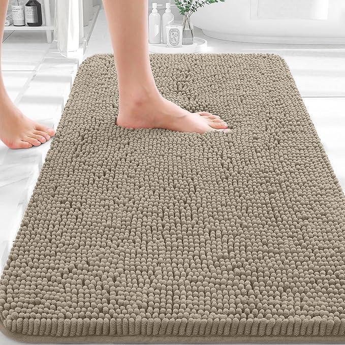 OLANLY Bathroom Rugs 30x20, Extra Soft Absorbent Chenille Bath Rugs, Rubber Backing Quick Dry, Machine Washable Bath Mats for Bathroom Floor, Tub and Shower, Home Decor Accessories, Warm Taupe - ModernBath