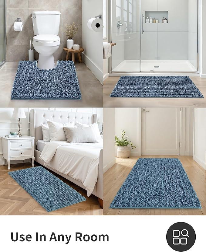 ILANGO Bathroom Rugs Light Blue 55x24,Extra Soft Absorbent Chenille Bath Rugs,Thick Non-Slip Shaggy Bath Mat,Machine Washable Quick Dry Bath Mats for Bathroom Floor, Tub, Shower Accessories - ModernBath