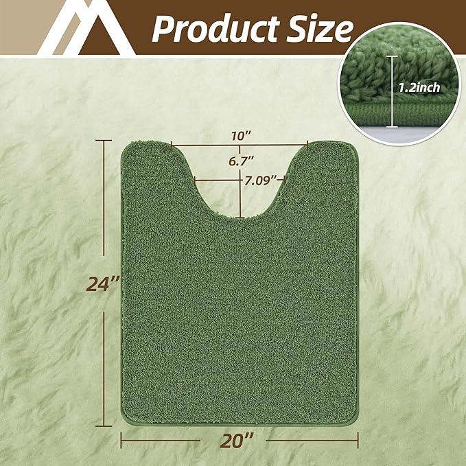 COSY HOMEER Toilet Rugs U-Shaped 24"x20",Soft Absorbent Bath Mat with Non-Slip TPR Backing, Machine Washable Shaggy Bath Rug for Toilet,Green - ModernBath