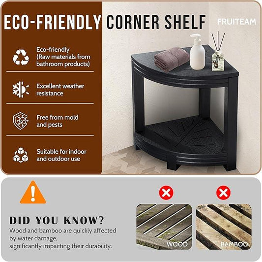 FRUITEAM HDPE Shower Bench, Waterproof Corner Shower Stool for Bathroom, Double-Layer Shower Shelf with Non-Slip Feet, 17" Seat Height, Holds 350 lbs, for Seniors, Small Bathroom Spaces - ModernBath