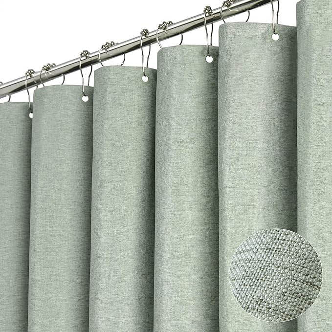 BTTN 84 Inch Wide Shower Curtain - W84xH72 Linen Textured Heavy Duty Fabric Shower Curtain Set with 14 Plastic Hooks, Large Hotel Simple Waterproof Polyester Bath Curtains for Bathroom - Sage Green - ModernBath