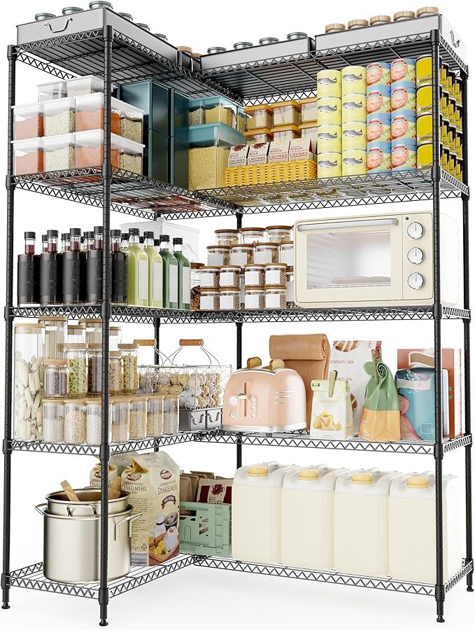 5 Tiers Storage Shelves Load 1500LBS, Metal Shelving Wire Metal Shelving Unit Shelves for Storage Adjustable Garage Shelving for Pantry Kitchen Garage Black 15.8" D x 33.5" W x 70.5" H - ModernBath