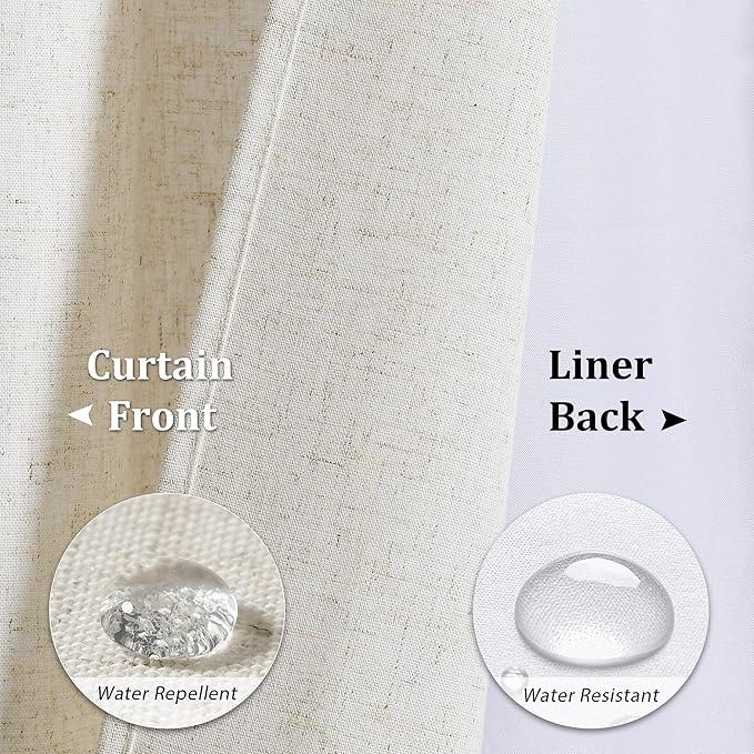 Naturoom Extra Long Linen Shower Curtain with Snap in Liner Set Boho Farmhouse Shower Curtain Heavy Duty Textured Cloth Cream Burlap Double Bath Curtains with See Through Top Window 72x80 Beige - ModernBath