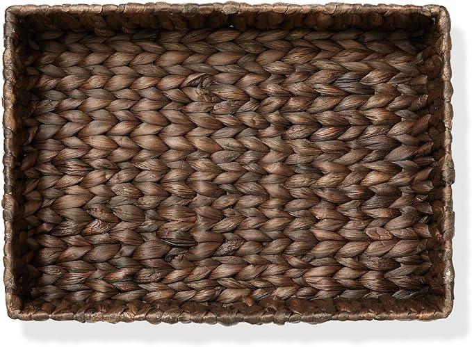 Casafield Set of 2 Bathroom Storage Baskets, Espresso - Water Hyacinth, 15.75" W x 11.25" D x 3.25" H, Woven Toilet Tank Topper Bins for Organizing Tissues, Toilet Paper, Toiletries, Shelves - ModernBath