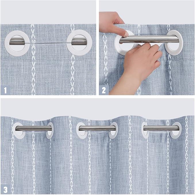 MitoVilla No Hooks Required Boho Farmhouse Shower Curtain with Snap-in Liner, Cotton Linen Fabric Shower Curtains with Tassels for Rustic Neutral Bathroom Decor, Blue, 72 x 74 - ModernBath
