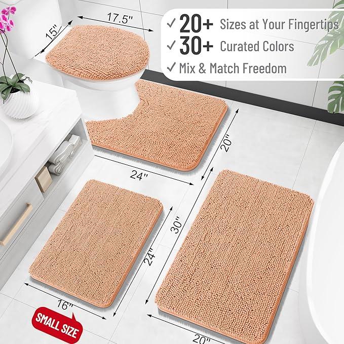 OLANLY Bathroom Rugs 36x24, Extra Soft Absorbent Chenille Bath Rugs, Rubber Backing Quick Dry, Machine Washable Bath Mats for Bathroom Floor, Tub and Shower, Home Decor Accessories, Peach - ModernBath