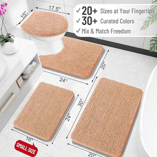 OLANLY Bathroom Rugs 30x20, Extra Soft Absorbent Chenille Bath Rugs, Rubber Backing Quick Dry, Machine Washable Bath Mats for Bathroom Floor, Tub and Shower, Home Decor Accessories, Peach - ModernBath
