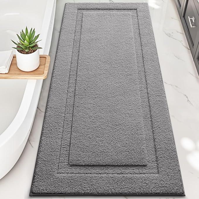 LUMI Extra Large Ultra Soft Bathroom Rugs Non Slip with Rubber Backing, Absorbent Washable Bath Mat Quick Dry, Upgraded Premium Microfiber Plush Carpet for Bathtub and Shower Floor, Dark Grey, 24x60 - ModernBath
