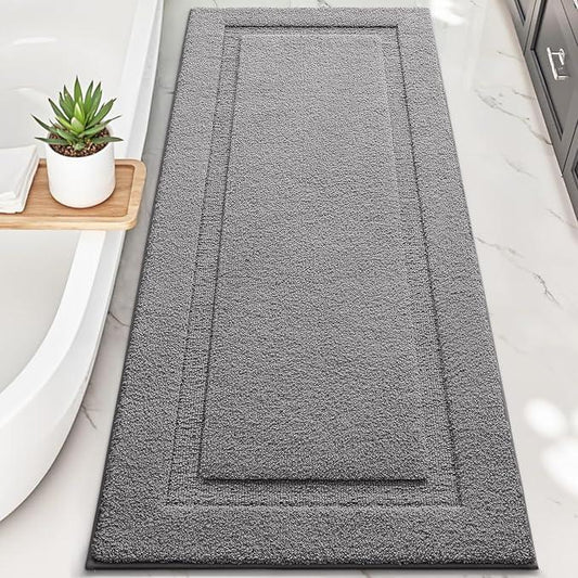 LUMI Extra Large Ultra Soft Bathroom Rugs Non Slip with Rubber Backing, Absorbent Washable Bath Mat Quick Dry, Upgraded Premium Microfiber Plush Carpet for Bathtub and Shower Floor, Dark Grey, 24x60 - ModernBath