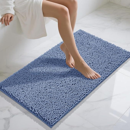 Yimobra Long Bathroom Rugs 44"x24", Extra Soft Non Slip Bath Mat for Tub, Super Absorbent Quick Dry Shaggy Rug Floor Carpet, Machine Washable,Denim Blue - ModernBath