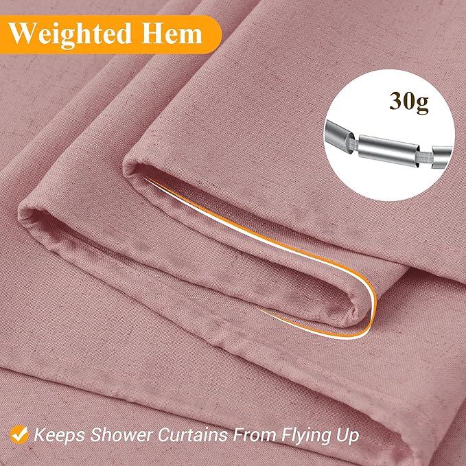 Naturoom Pink Linen Shower Curtain, Country Boho Farmhouse Bath Decor Shower Curtains Neutral Cloth Weighted Textured Fabric Bath Curtain Liner with Hooks, 72x96 - ModernBath