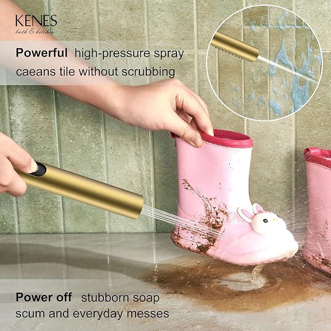 KENES Brushed Gold Rainfall Bathroom Shower System Rain Shower Head and Handle Set, Shower Faucet Set with 10-Inch Rain Showerhead and Handheld Spray, (Shower Valve Included), LJ-6026A-4 - ModernBath