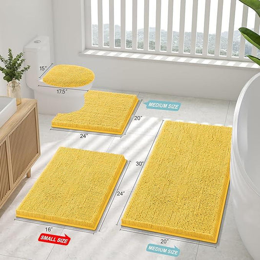 Smiry Luxury Chenille Bathroom Rugs 34x21, Extra Soft and Absorbent Shaggy Bath Mat, Machine Washable, Non-Slip Plush Carpet Runner for Tub, Shower, and Floor, Home Decor Accessories, Yellow - ModernBath