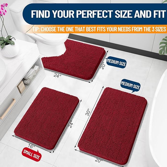 OLANLY Bathroom Rugs 24x16, Extra Soft Absorbent Chenille Bath Rugs, Rubber Backing Quick Dry, Machine Washable Bath Mats for Bathroom Floor, Tub and Shower, Home Decor Accessories, Red - ModernBath