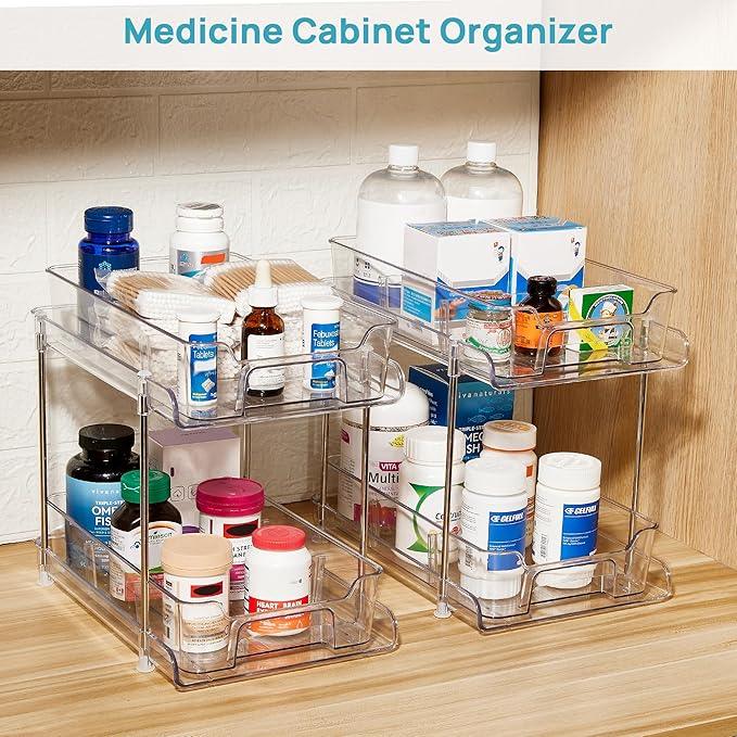 Vtopmart 4 Pack 2 Tier Bathroom Under Sink Organizers and Storage, Clear Kitchen Pantry Organization, Pull Out Medicine Cabinet Organizer with Movable Dividers - ModernBath