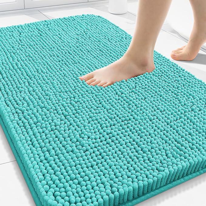 Arotive Bathroom Rugs 30x20, Extra Soft Absorbent Shaggy Chenille Bath Rugs, Machine Washable Rubber Backing Non-Slip Bath Mats for Bathroom Floor Tub and Shower, Home Decor Accessories, Turquoise - ModernBath