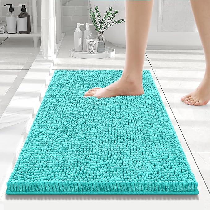 Smiry Luxury Chenille Bathroom Rugs 24x16, Extra Soft and Absorbent Shaggy Bath Mat, Machine Washable, Non-Slip Plush Carpet Runner for Tub, Shower, and Floor, Home Decor Accessories, Turquoise - ModernBath