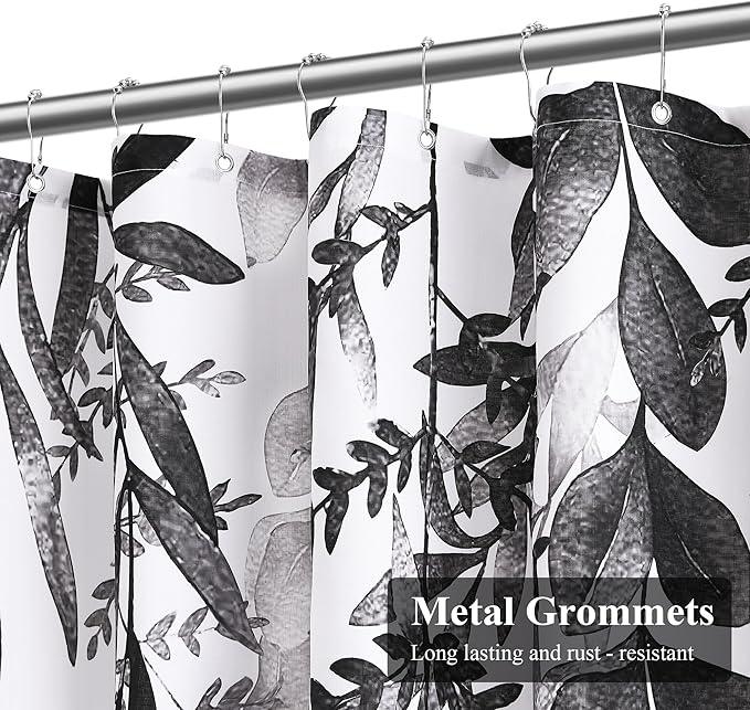 BOODII Black Plant Watercolor Shower Curtains 72 inches Long Floral Leaf Shower Curtain for Bathroom Botanical Leaves Black Eucalyptus Curtain Jungle Bathroom Decor 72x72 - ModernBath
