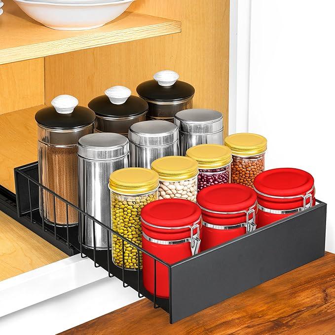 LYNK PROFESSIONAL® Pull Out Cabinet Organizer, 10" x 14" Single Tier Slide Out Drawers for Kitchen Cabinets - Sliding Pull-Out Pantry Shelves – Home Shelf Organizers - Lifetime Ltd. Warranty, Black - ModernBath