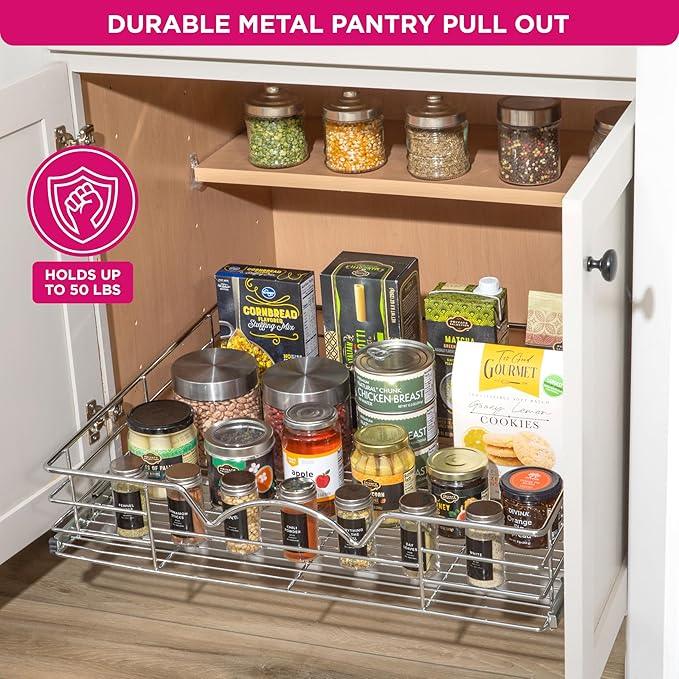 HOLDN’ STORAGE Heavy-Duty Premium Collection Pull Out Cabinet Organizer, Cabinet Drawer Slide Outs, Lifetime Limited Warranty - Basket Size 24" W x 21" D x 5" H, Anti-Rust Chrome Finish - ModernBath
