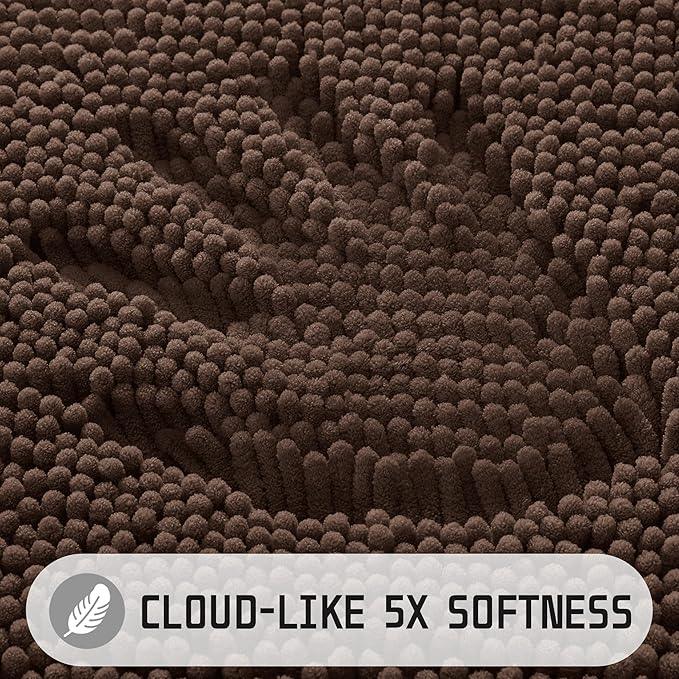 Yimobra Washable Bathroom Rugs, Super Soft & Absorbent Chenille Bath Mat for Floor & Carpet, Quick Dry Non Slip Bath Mat for Tub Shower, 32"x20",Brown - ModernBath