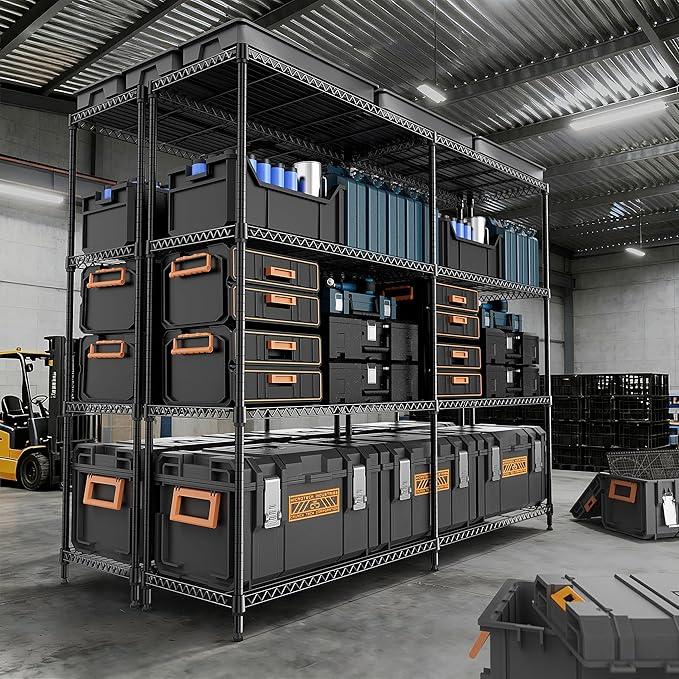 4 Tiers Storage Shelves Load 1200LBS, Metal Shelving Wire Metal Shelving Unit Shelves for Storage Adjustable Garage Shelving for Pantry Kitchen Garage Black 15.8" D x 33.5" W x 59.5" H - ModernBath