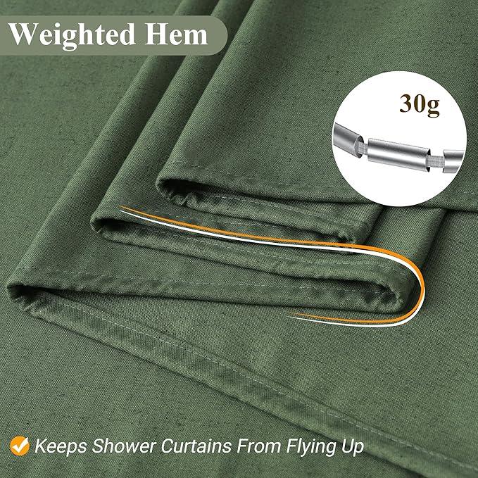 Naturoom 54 Inch Shower Curtain - Stall Narrow Half Green Linen Ultra Thick Fabric Shower Curtain Set with Hooks, Boho Farmhouse Rustic RV Camper Bath Curtains for Bathroom, Olive Green, 54x78 - ModernBath