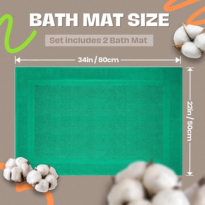 Infinitee Xclusives Premium Cotton Bath Mats for Bathroom – Pack of 2 | 34x22 Inches | Ultra Soft, Super Absorbent, Non-Slip, Machine Washable Mats (Vivid Green) [Not a Rug] - ModernBath