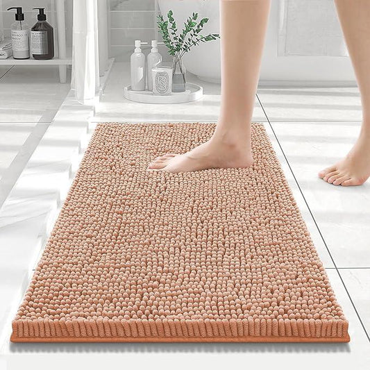 Smiry Luxury Chenille Bathroom Rugs 24x16, Extra Soft and Absorbent Shaggy Bath Mat, Machine Washable, Non-Slip Plush Carpet Runner for Tub, Shower, and Floor, Home Decor Accessories, Peach - ModernBath