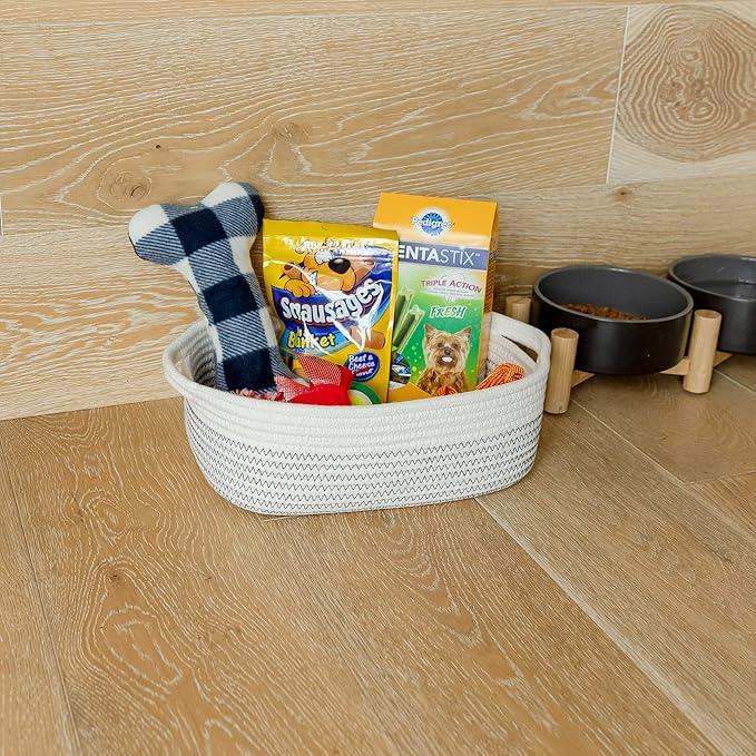 NaturalCozy 5-Piece Rectangle Storage Basket Set- Natural Cotton Rope Woven Baskets for Organizing! Small Basket for Montessori, Baby Nursery, Dog Toy Baskets, Cat Toy Box, Bathroom Organization Bin - ModernBath