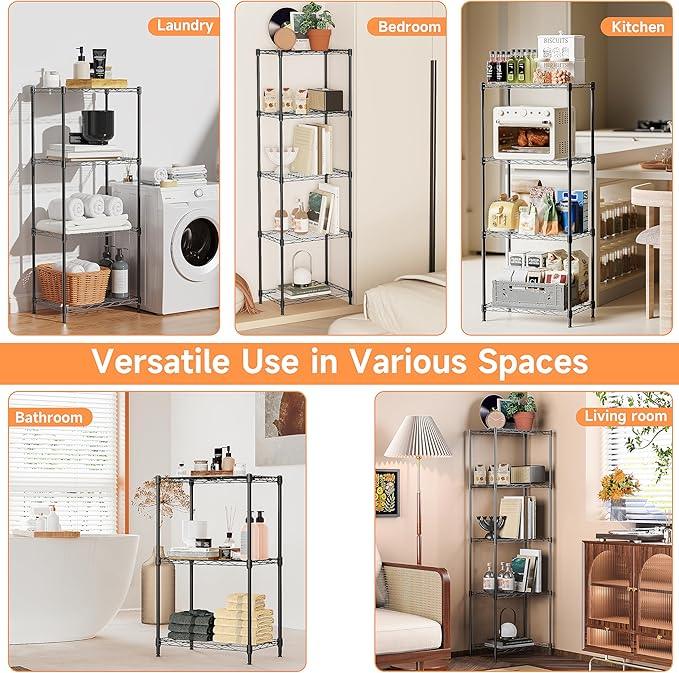 IZEUK 4 Tier Metal Wire Shelf Unit, Black Storage Rack Organizer for Kitchen, Bedroom, Living Room or Laundry Room, 17.7" W x 11.8" D x 41.9" H - ModernBath