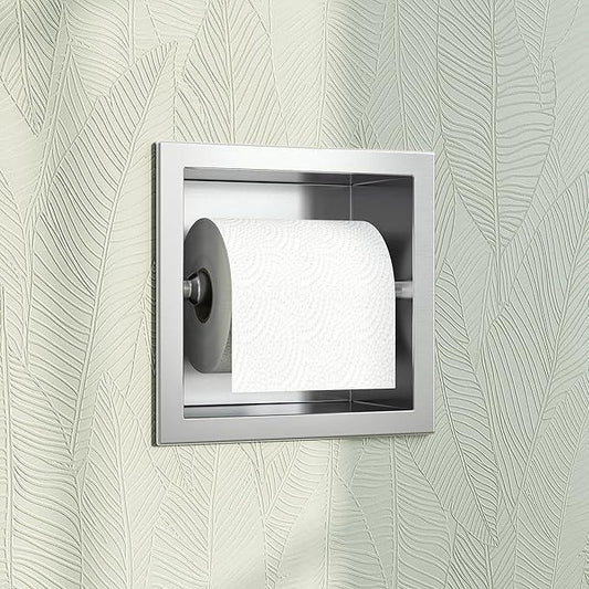 Toilet Paper Holder, SUS 304 Stainless Steel Recessed Toilet Paper Holder Built-in, in Wall Toilet Paper Wall Holder for Bathroom, Brushed Nickel - ModernBath