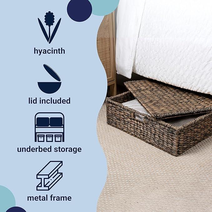 happimess BSK2015B Holden 30" Classic Costal Hand-Woven Hyacinth Wicker Under Bed Storage Basket with for Storage and Decoration in Bathroom, Bedroom, Closet, Entryway, Brown - ModernBath