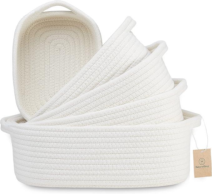 NaturalCozy 5-Piece Rectangle Storage Basket Set- Natural Cotton Rope Woven for Organizing! Small Basket for Montessori, Baby Nursery, Dog Toy Baskets, Cat Toy Box, Bathroom Organization Bin - ModernBath