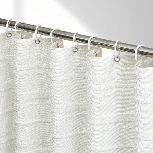 Lameirose Extra Long Farmhouse White Shower Curtain Boho, 72 x 84 Cotton Blend Tufted Weave Waffle Stripe Textured Heavy Duty, Fabric Shower Curtain for Bathroom, Hotel - ModernBath