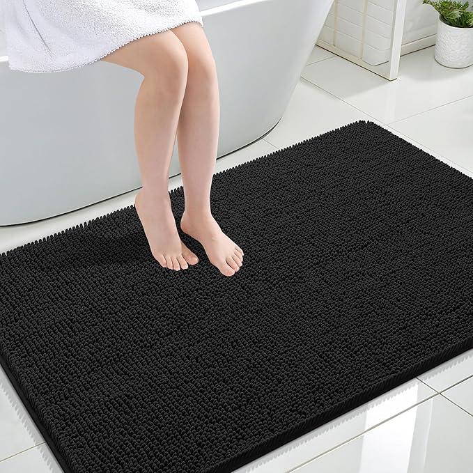 OLANLY Bathroom Rugs 44x32, Extra Soft Absorbent Chenille Bath Rugs, Rubber Backing Quick Dry, Machine Washable Bath Mats for Bathroom Floor, Tub and Shower, Home Decor Accessories, Black - ModernBath