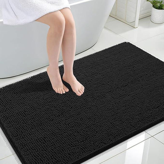 OLANLY Bathroom Rugs 44x32, Extra Soft Absorbent Chenille Bath Rugs, Rubber Backing Quick Dry, Machine Washable Bath Mats for Bathroom Floor, Tub and Shower, Home Decor Accessories, Black - ModernBath