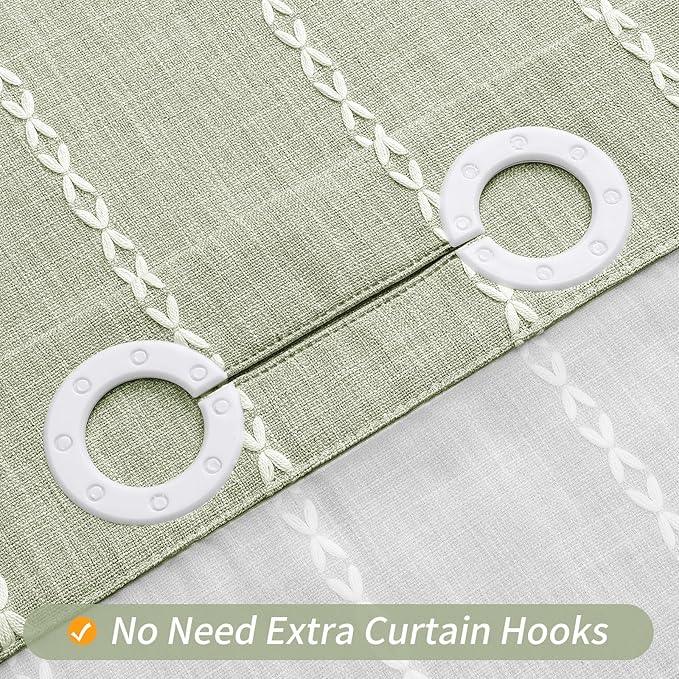 MitoVilla No Hooks Needed Farmhouse Shower Curtain with Snap-in Liner - with Window & Magnets, Boho Cotton Linen Fabric Shower Curtains with Tassels for Rustic Bathroom Decor, Sage Green, 72 x 74 - ModernBath