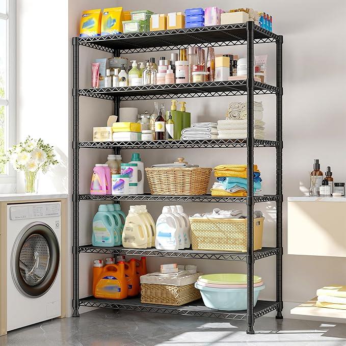 REIBII 75" H Metal Shelving 6 Tier Storage Shelf Adjustable Kitchen Shelf Wire Shelving Unit Detachable Storage Rack for Kitchen Laundry Living Room Commercial Heavy Duty Metal Shelf 75" X35" X14" - ModernBath